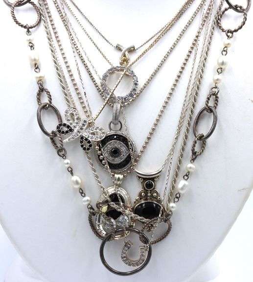 Group lot of 9 vintage 925 sterling silver necklaces