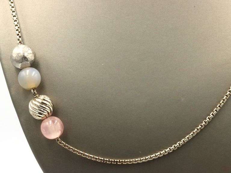 David Yurman Rose quartz moonstone and Chalcedony Elements station necklace