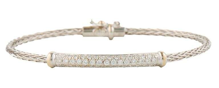 Roberto Coin 1.00ctw Pave Diamond Bar Bangle Bracelet in 18K