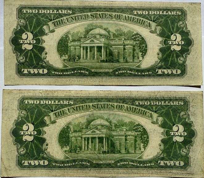 Two 1928 G Red Seal $2 US Notes