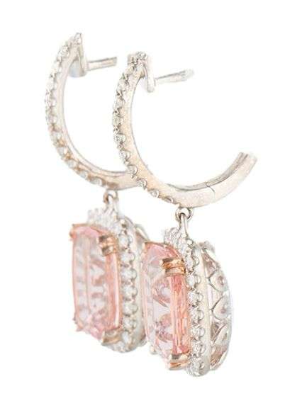 5.58ctw Radiant Morganite and 0.60ctw Diamond Frame Drop Earrings in 14K