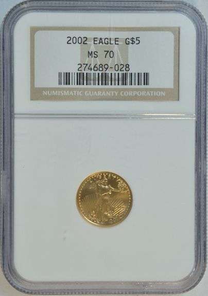 Flawless NGC MS70 graded 2002 $5 American Gold Eagle