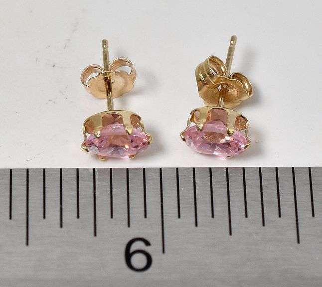 Dainty 14K Yellow Gold Pink Gemstone Stud Earrings