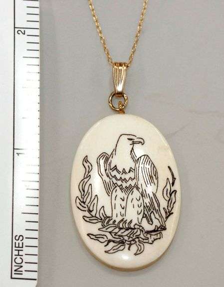 Scrimshawed Eagle on Bone Pendant