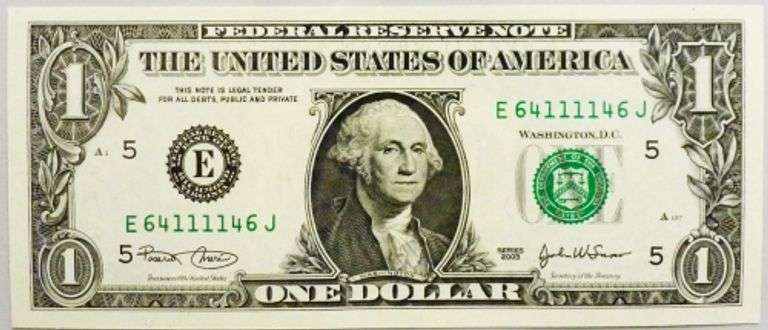 Superb Crisp 2003 $1 Note Richmond Fancy Radar Number 64111146!