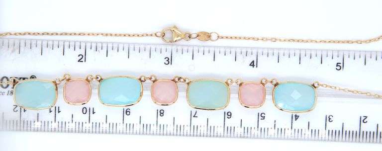 14kt Yellow gold Rose and green frosted quartz necklace