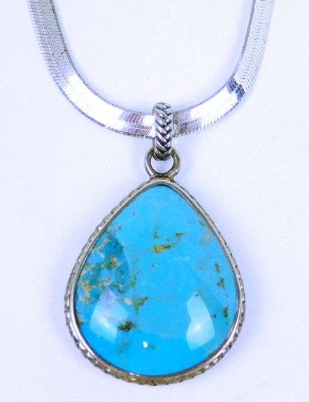 Barse Large Sterling Turquoise Pendant & Wide Chain