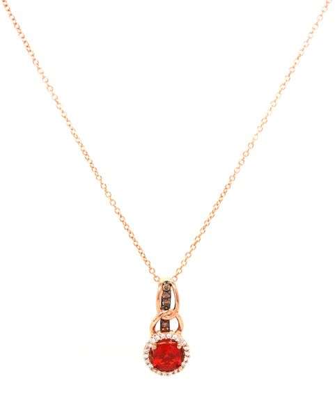 LeVian chocolatier cushion fire opal and white and chocolate diamond halo pendant on chain