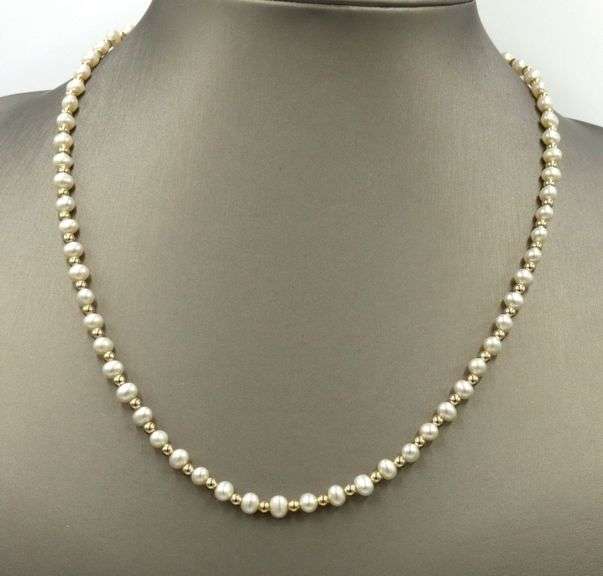 14kt Yellow gold pearl and gold bead necklace