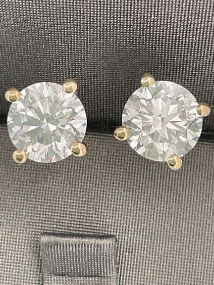 3.00 CARATS LAB GROWN DIAMOND STUDS. BRAND NEW.  14K YELLOW GOLD