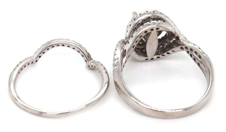 14kt White gold 1ctw diamond cluster wedding set