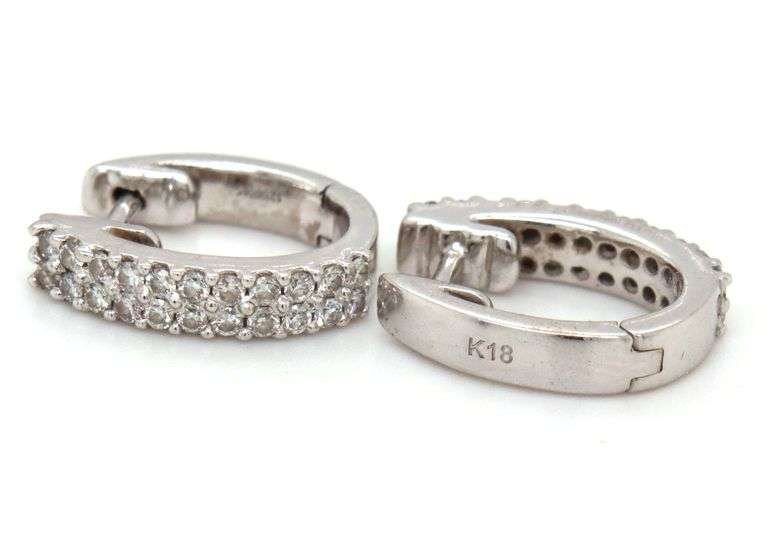Small Scale 14K White Gold Diamond Huggie Earrings