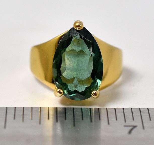 Green Gemstone Ring in Vermeil Sterling Silver