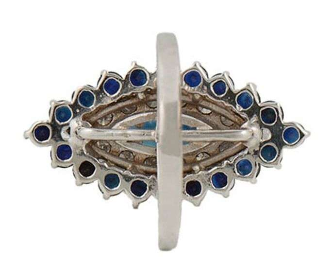 0.55ctw Diamond and 1.50ctw Sapphire Marquise Shaped Double Frame Ring in 14K