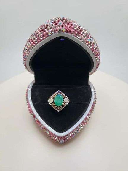 Victorian natural emeralds and diamond accent ring