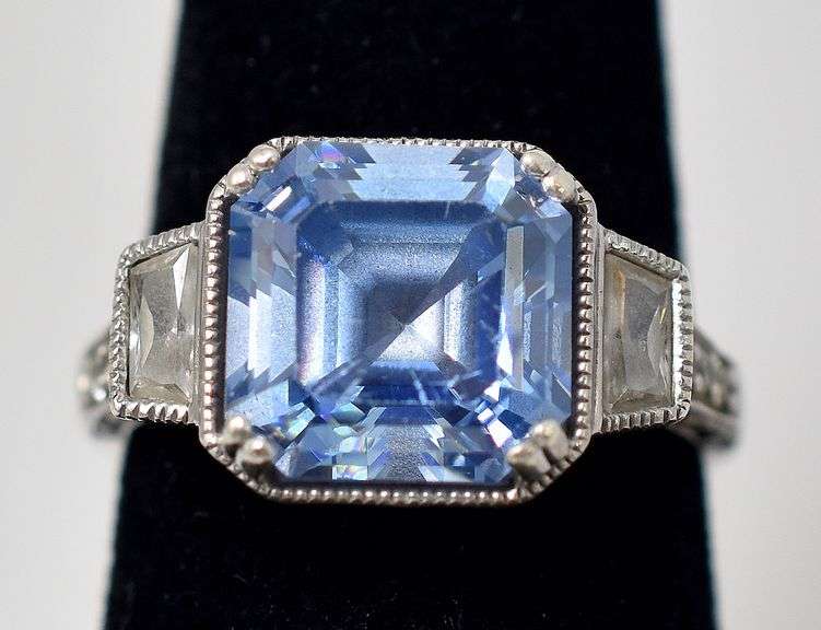 Blue and White Sapphire Gemstone Ring in Sterling Silver