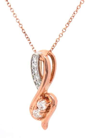 14kt Yellow gold 0.20ctw 2 stone diamond pendant on chain necklace