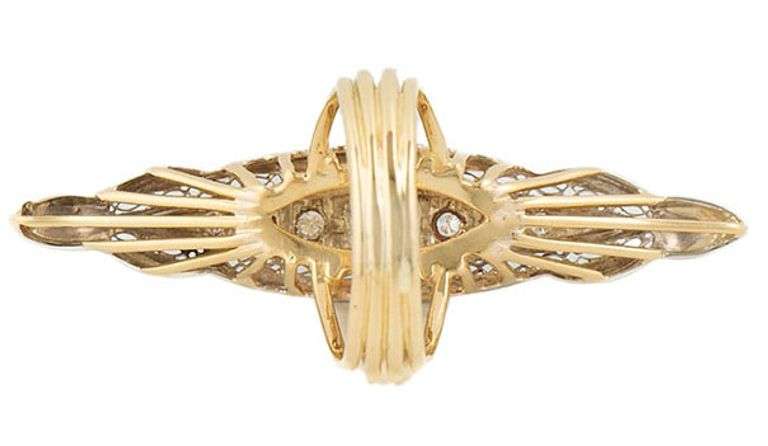 Vintage 0.32ctw Diamond Two Tone Elongated Marquise Shaped Ring in 14K and 18K