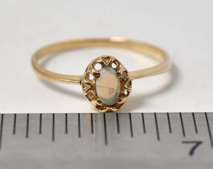 Dainty 10K Yellow Gold Opal Gemstone Ring