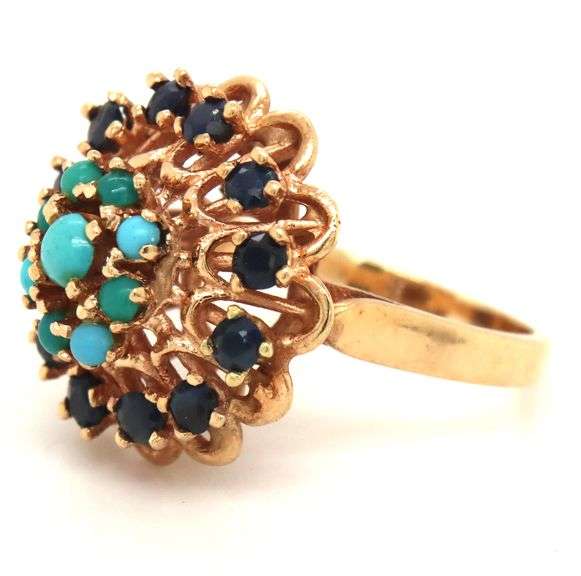 Lively Estate 14k YG Sapphire and Turquoise Ring