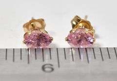 Dainty 14K Yellow Gold Pink Gemstone Stud Earrings
