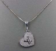 18kt White gold LV diamond heart shaped pendant on Italian chain necklace