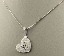 18kt White gold LV diamond heart shaped pendant on Italian chain necklace