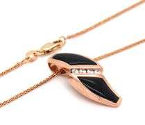 14kt Rose gold diamond and black onyx pendant on chain