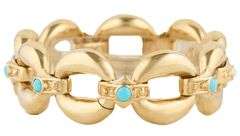 Italian Turquoise Cabochon Accented Open Oval Link Bracelet in 14K