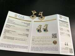 CERTIFIED 18K YELLOW GOLD DIAMOND AND SAPPHIRE DANGLING EARRINGS