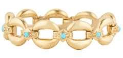 Italian Turquoise Cabochon Accented Open Oval Link Bracelet in 14K