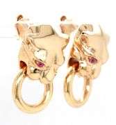 18kt Yellow gold Panther ruby eyes earrings