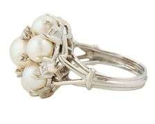 Antique Pearl and 0.35ctw Diamond Cluster Ring in 14K