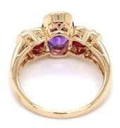 14kt Yellow gold oval amethyst, ruby and diamond accent 3 stone ring