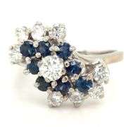 14kt White gold 1.15ctw diamond and blue sapphire cluster ring