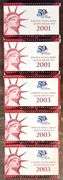 5 Complete 10-pc. SILVER Proof Sets: 2 2001 & 3 2003. Original packaging