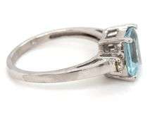 14kt White gold 1.45ct Emerald cut Aquamarine and 0.20ctw diamond ring