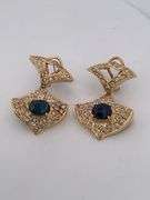 CERTIFIED 18K YELLOW GOLD DIAMOND AND SAPPHIRE DANGLING EARRINGS