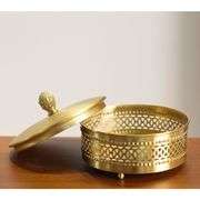 Gold Brass Keepsake Box with Strawberry Handle