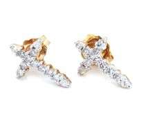 10kt Yellow gold diamond accent cross stud earrings