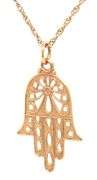 14kt Yellow gold Hamsa pendant on rope chain necklace