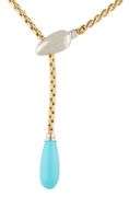 Italian Teardrop Turquoise Snake Head Style Adjustable Lariat Necklace in 14K