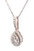 14kt White gold 0.36ctw double halo cluster teardrop pendant on chain