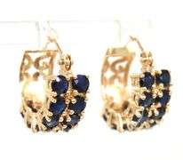 14kt Yellow gold 2 row blue sapphire hoop earrings