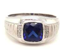10kt White gold Synthetic sapphire and diamond ring