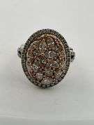 certified ladies 14k white gold and diamond ring with rose gold accent