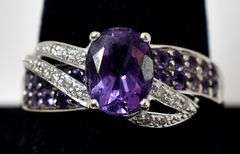 Sparkling 14K white Gold Amethyst Gemstone and Diamond Ring