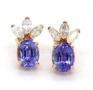 14kt Yellow gold oval tanzanite and diamond marquise stud earrings