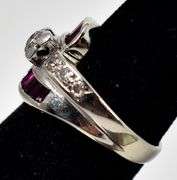 Stunning 14K White Gold Diamond and Ruby Gemstone Ring