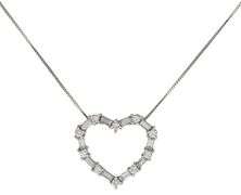 0.70ctw Baguette and Round Diamond Open Heart Pendant Necklace in 14K